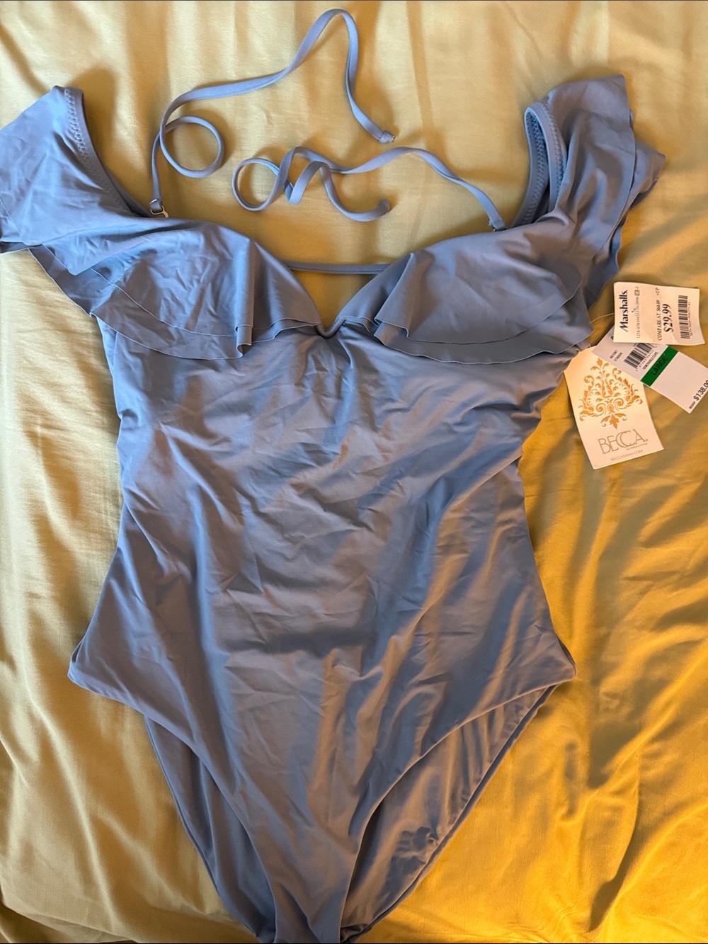BECCA Periwinkle Ruffle One-Piece Swimsuit